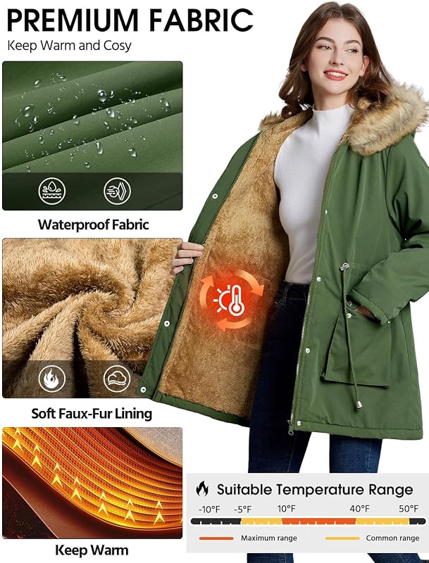 Parka Manteau Femme Hiver Chaud Hydrofuge (Vert, L)