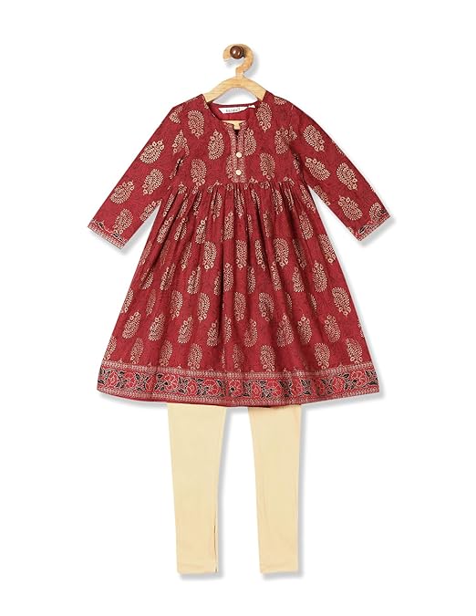 Karigari Girl's Cotton Salwar Suit Set (280338689_Maroon_02Y)