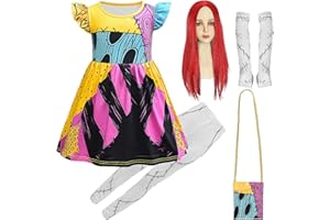 Sally Costume Kids Girls Halloween Sally Dress with Red Wig Nnightmare Christmas Dress Up