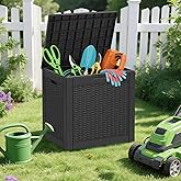 GULAIMOAO Outdoor Storage Box, 30 Gallon Deck Box with Lockable Lid, Waterproof Resin Storage Bin for Patio Furniture, Garden Tools, Cushions, Black