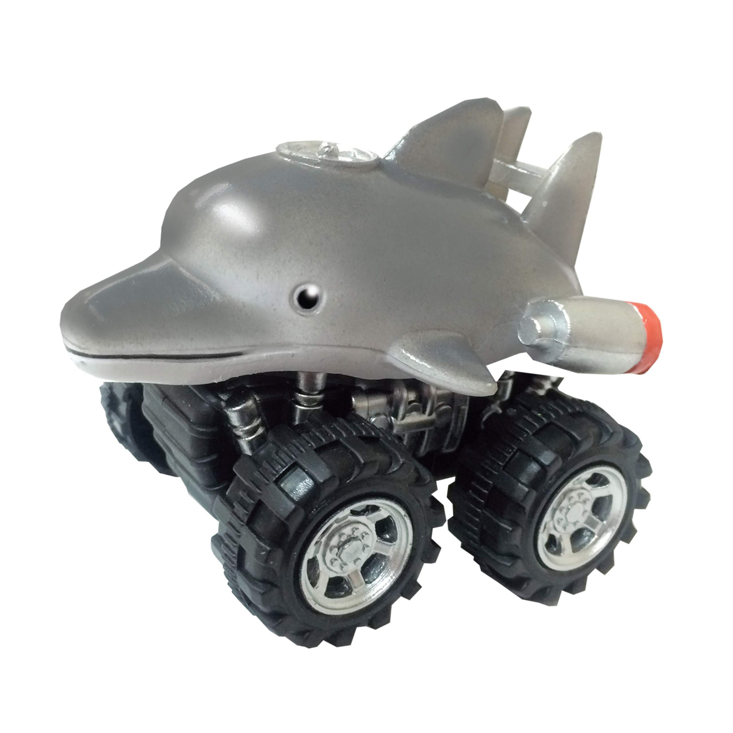 Wild Zoomies from Deluxebase. Friction powered toy monster trucks with cool animal riders, great red panda toys for boys and girls (Dolphin)
