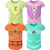 Disney Princess Jasmine Moana Rapunzel Tiana Toddler Girls 4 Pack T-Shirts Blue/Green/Purple/Red 5T
