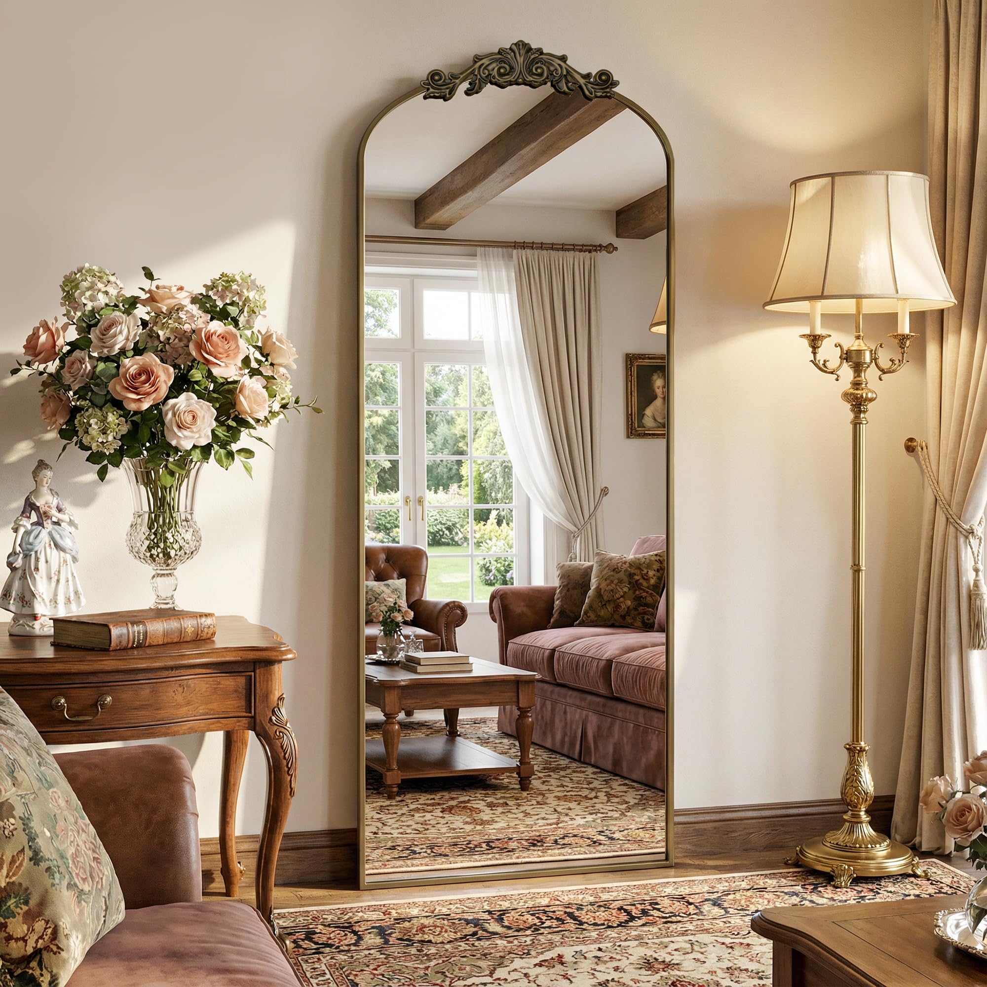 Photo 1 of *****DIFFERENT FROM PICTURE.BLACK*** Vintage Full Length Mirror,65"x24" Arched Antique Floor Mirror with Carved Metal Frame,Large Standing Wall Mounted or Leaning Mirror for Bedroom Living Room Entryway,BLACK