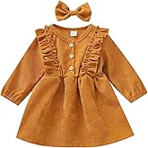 Karuedoo Kids Toddler Baby Girl Corduroy Ruffle Long Sleeve Dress Princess Party Dress Fall Winter Skirt Outfit