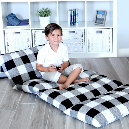 Butterfly Craze Floor Pillow Case, Mattress Bed Lounger Cover, Black/White, Queen, Cozy Seating Solution for Kids & Adults, Recliner Cushion, For Reading, TV Time, Sleepovers, & Toddler Nap Mat