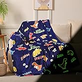 Dinosaur Glow in The Dark Blanket Dinosaur Toys Gifts for Boys Girls 1 2 3 4 5 6 7 8 9 10 11 12 Year Old Kids Blanket with Dino Soft Fleece Bed Couch Throw Home Decor (Navy Blue 50"x60")