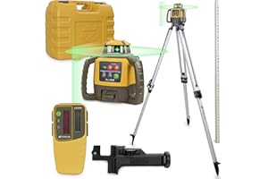Topcon RL-H5A Laser Transit Leveler Kit - LS-80X Rotary Laser Receiver with Rod Bracket - 36-60in Precision Level 360 Laser Tripod - 13ft Fiber Rod Level Tool with Tenth Increments for Construction