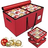 Tufmunb Christmas Ornament Storage Box, Stores 54-4" Large Ornaments with Individual Trays, Ornament Organizer Storage Box, Durable 600D Oxford Material, Extra Pockets, Dual Zipper - Red