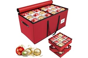 Tufmunb Christmas Ornament Storage Box, Stores 54-4" Large Ornaments with Individual Trays, Ornament Organizer Storage Box, Durable 600D Oxford Material, Extra Pockets, Dual Zipper - Red