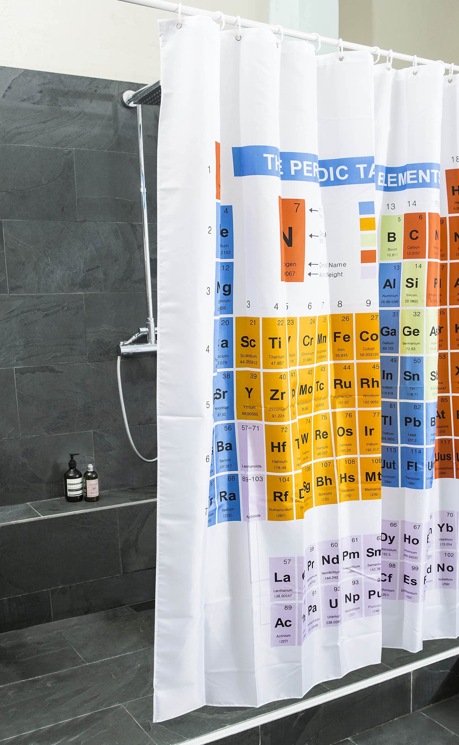 GOODS+GADGETS Shower Curtain Bath Curtain; Waterproof, Washable Anti-Mould 100% Polyester Bath Curtain for Bathtub & Shower Tray (Periodic Table) — image 1