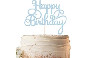 EONNCNT Happy Birthday Cake Topper - Light Blue Glitter Birthday Party Cake Decoration Supplies - Happy Birthday Cake Decor, for Anniversary/Birthday Party Supplies Photo Booth Props