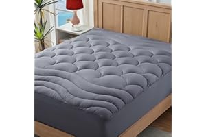 ELVEN HOME King Mattress Pad for Back & Hip Pain Relief, Pillow Top Cooling Bed Topper Quilted Fitted, Hotel Quality Deep Pocket Soft King Mattress Protector Cover Washable (78x80 inch, Grey)