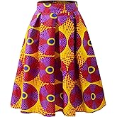 HongyuAmy Women's Afriacn High Waist Vintage Skirt Ankara Pleated Midi Skirt with Pockets