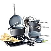 GreenPan Lima Hard Anodized Healthy Ceramic Nonstick 18 Piece Cookware Bakeware Pots and Pans Set, PFAS-Free, Oven Safe, Gray