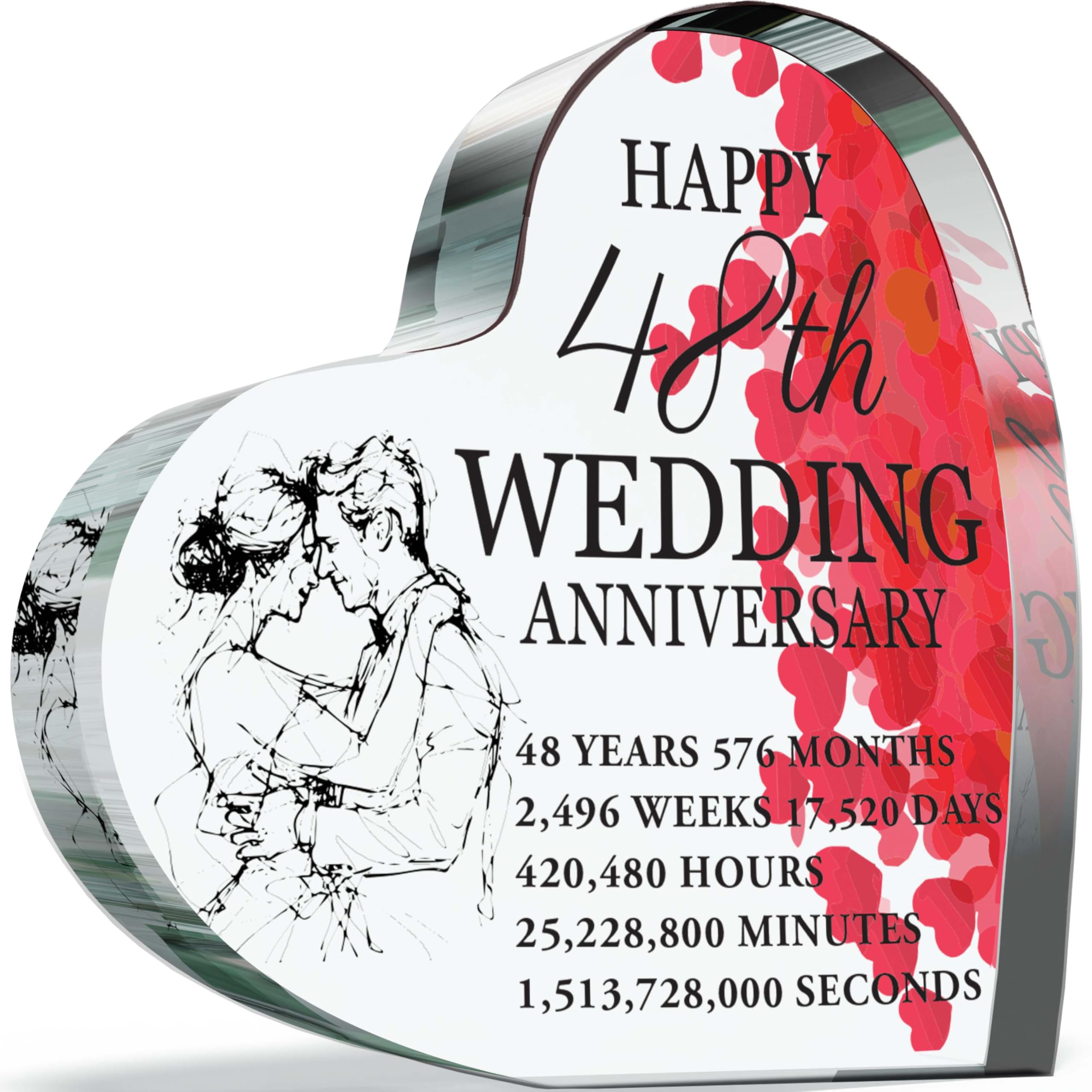 48th Anniversary Plaque Gifts for Wife Husband - Happy 48th Wedding Anniversary - I Love You Romantic Acrylic Heart Gift For Women Men, 100mm x 100mm Present For Couples Forty-Eighth Anniversaries