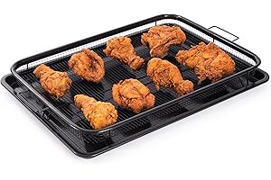Air Fryer Basket For Oven, Air Fryer Tray, Crisper Tray Non-Stick, Oven Baking Tray with Elevated Mesh, 2 Piece Set Extra Large 13"X19" Black- by Nuovva
