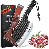 Huusk Butcher Knife for Meat Cutting, Japanese Meat Cleaver with Sheath, Hand Forged Chopping Knife with Full Tang Handle, Heavy Duty Bone Cleaver for Cooking Camping, Gifts Idea Men