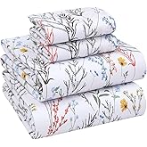 RUVANTI 100% Cotton Sheets – Queen Size Percale Bedding, Cooling & Breathable Floral Design, Durable with a Crisp, Soft & Comfortable Feel, 16" Deep Pocket, 4-Piece Set, Aroma