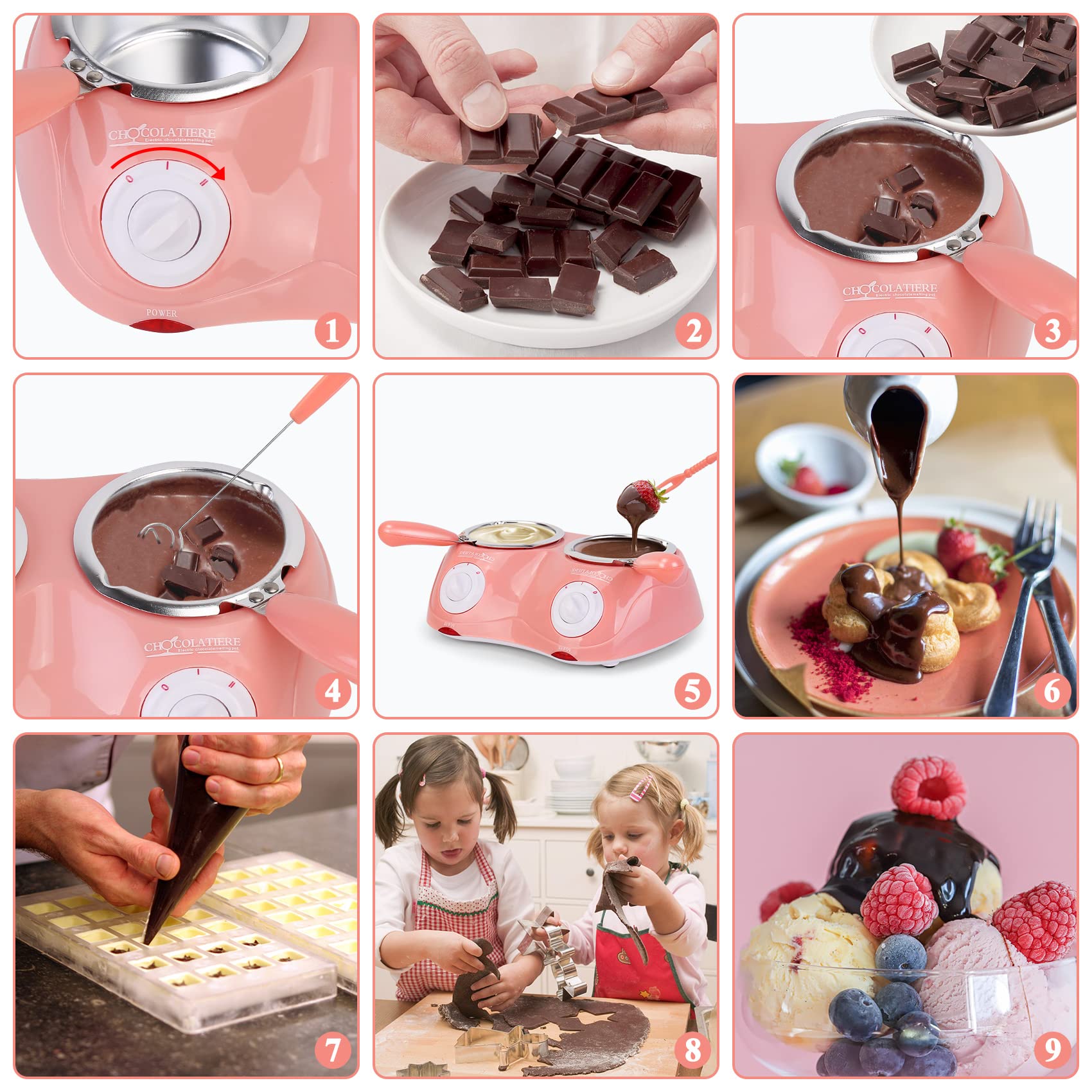 Outamateur Chocolate Melting Pot Electric Chocolate Fondue Mini Fondue Candy Maker with Double Melting Pot for Milk Chocolate,Cheese,Butter,Candy