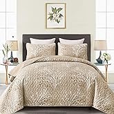 DJY Beige Quilt Set Twin Size 3 Piece Branch Botanical Pattern Bedspread Coverlet Set, Cream Beige Floral Quilt Bedding Set Soft Lightweight Summer Bedspread Bed Cover for All Season, 68''x86''