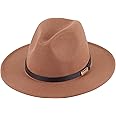 Lanzom Women Lady Retro Wide Brim Floppy Panama Hat Belt Buckle Wool Fedora Hat