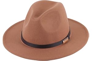 Lanzom Women Lady Retro Wide Brim Floppy Panama Hat Belt Buckle Wool Fedora Hat