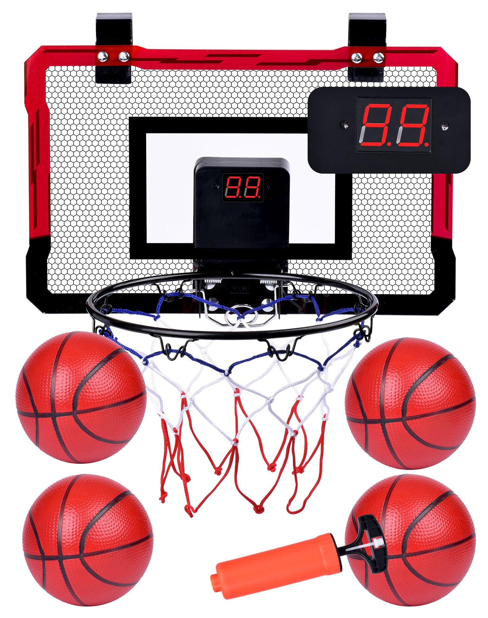 Basketball Hoop Indoor Mini for Door with Automatic Scoring and 4 Basketballs for Kids and Adults, Toddler Basketball Hoop Toy Gift for Boys Girls Age 6 7 8 9 10 11 12 13 Years