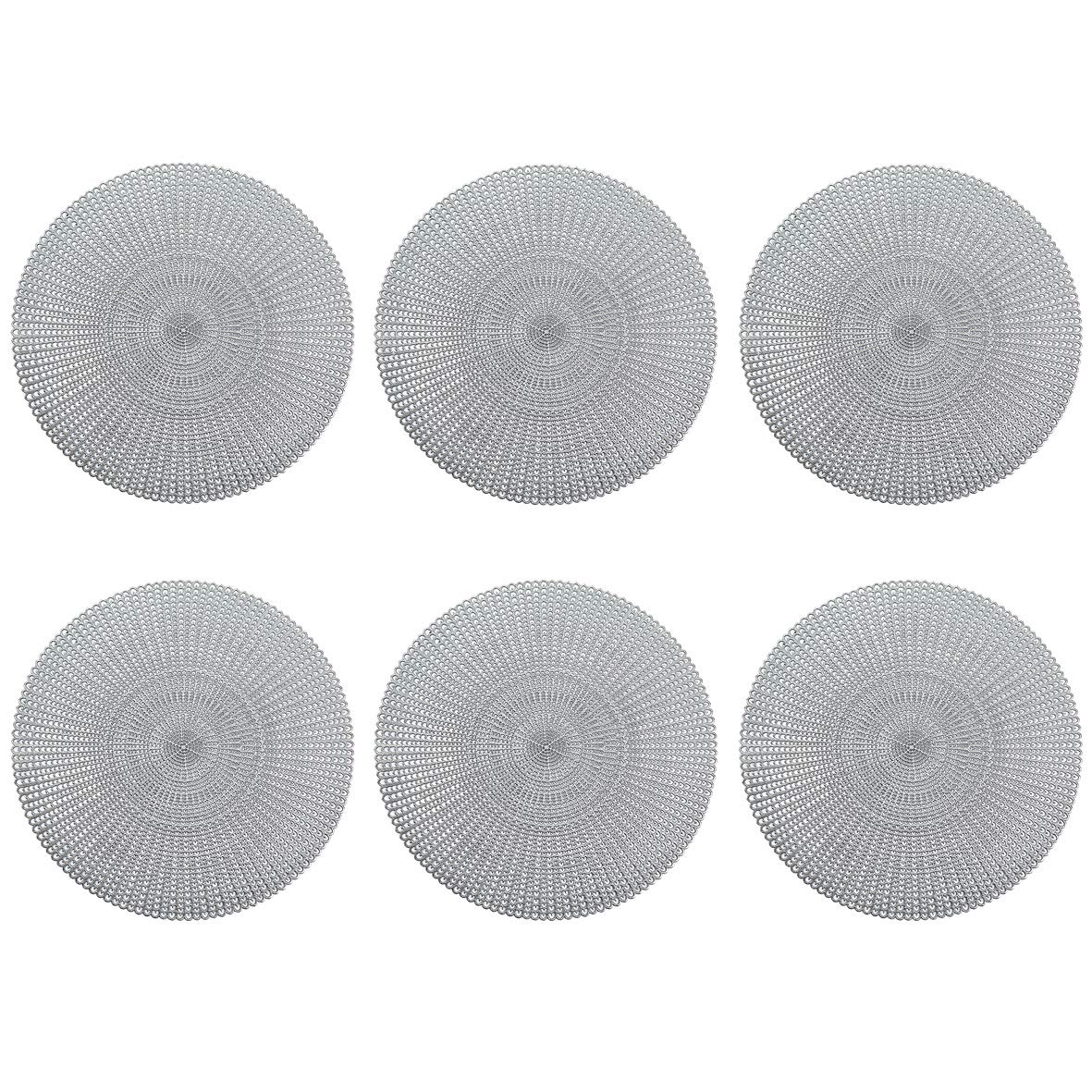 Zeller 27002 'Cut Out' Set Of 6 Pvc Place Mat, Round, Silver,41 x 41 x 1 cm