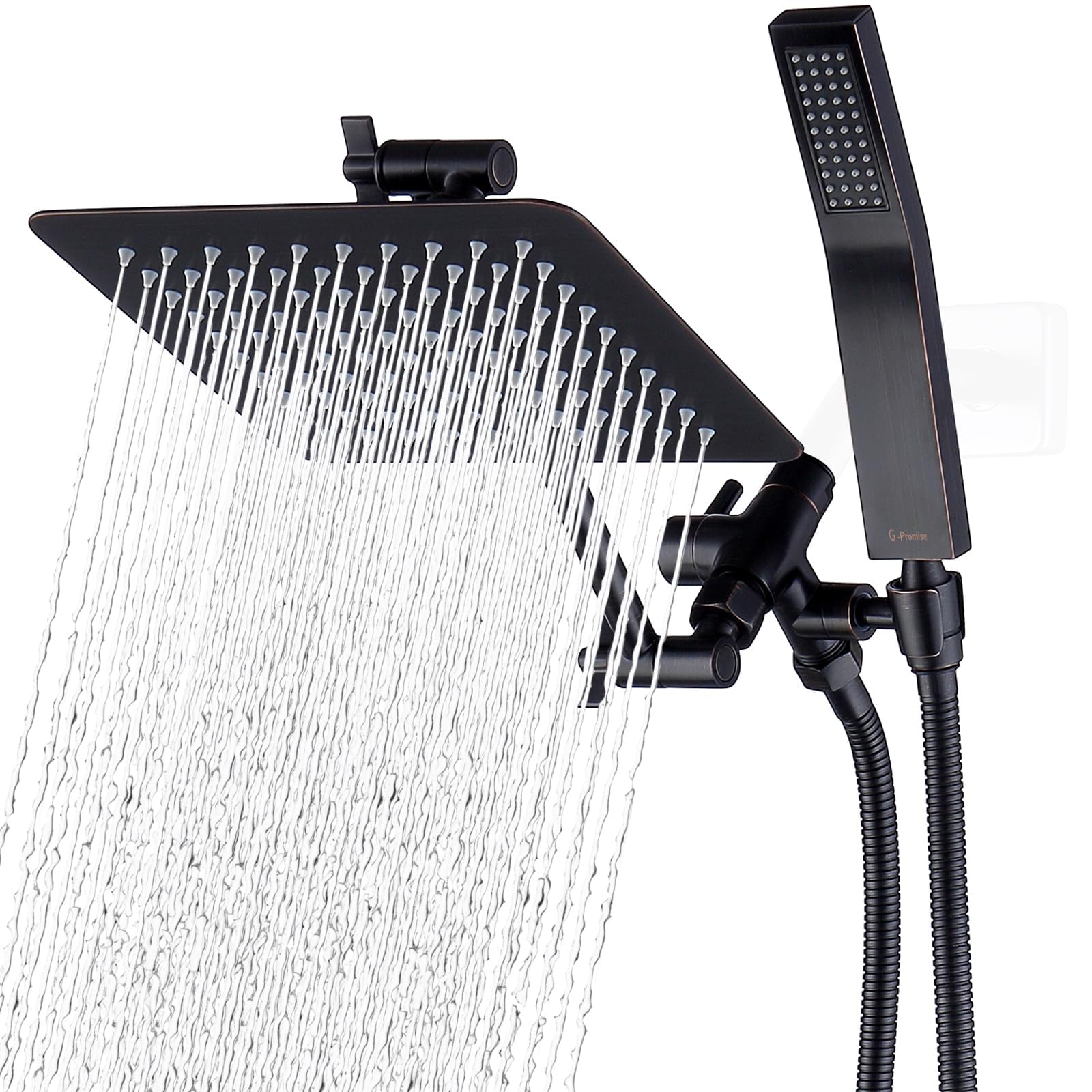 G-Promise All Metal 8 Inch Dual Square Shower Head with Handheld Combo ...