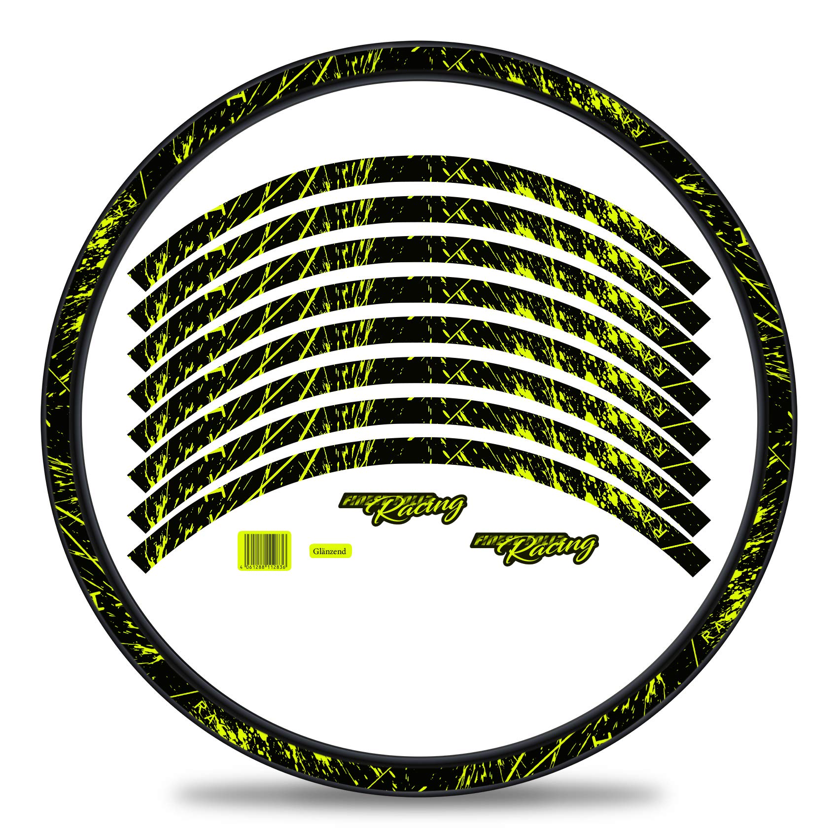 Finest Folia 16-Piece Rim Sticker Set for 27 Inch & 29 Inch Bikes - Racing Design, Neon Yellow, Gloss