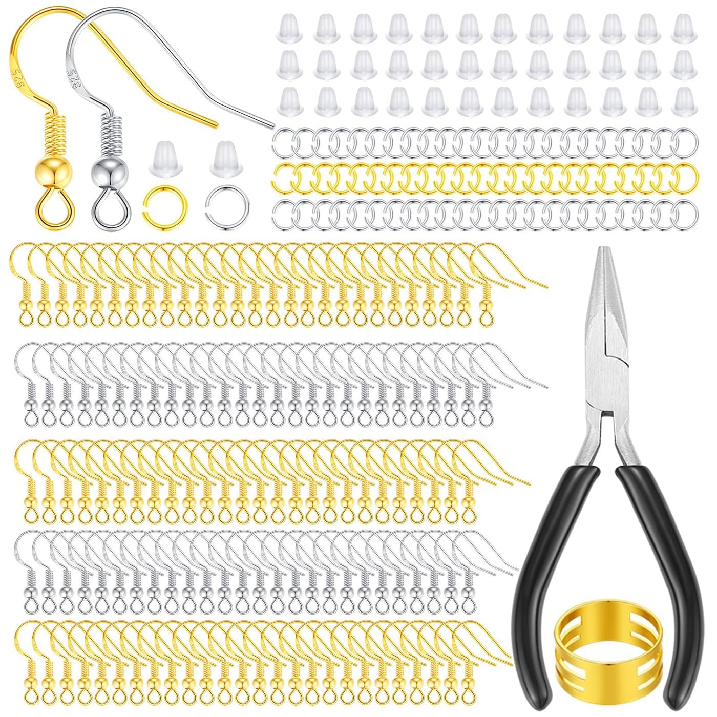 XIANNVXI 602 Pcs Hypoallergenic 925 Silver and Gold Plated Earring Making Kit Hooks for Jewellery Making,Jewellery Findings,Jump Rings,Rubber Earring Backs,DIY Tool