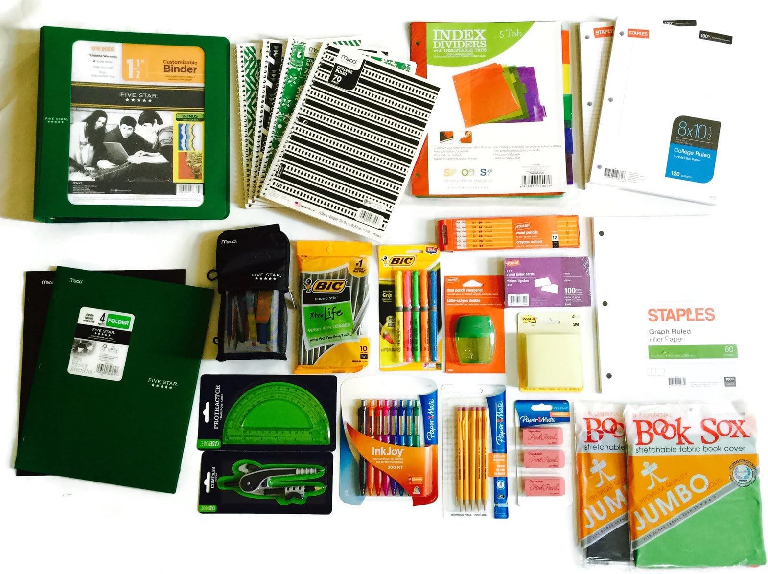 Mead Five Star, Staples & Papermate High School and College Back-to-School Supplies Bundle | Black and Green