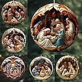 6 Pack Nativity Scene Ornaments - 3.15'' Diameter & Gifts Boxed Keepsake | Christmas Tree Nativity Scene Hanging Ornaments, The Birth of Jesus Decor, Religious Gifts for Christian & Family