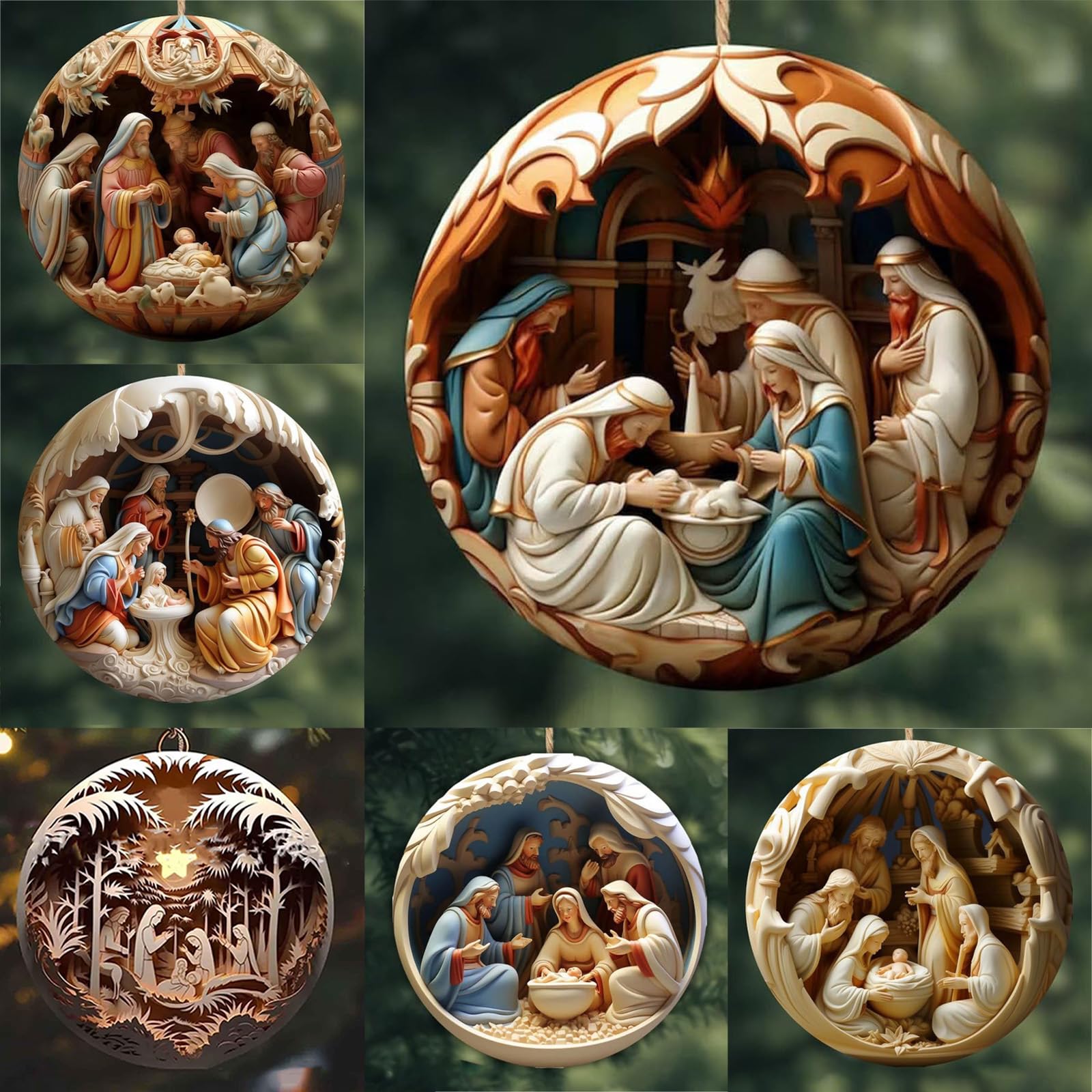 Photo 1 of 6 Pack Nativity Scene Ornaments - 3.15'' Diameter & Gifts Boxed Keepsake | Christmas Tree Nativity Scene Hanging Ornaments, The Birth of Jesus Decor, Religious Gifts for Christian & Family
