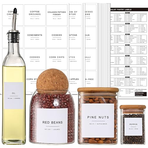 Kitchen Plastic Container Labels 308 Kitchen Pantry Labels for Food Containers, 3 Sizes White Minimalist ...