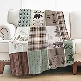 Cabin Rustic Throw Blanket for Men 60"x50", Bear Deer Country Hunting Gifts Wild Animal Retro Lodge Flannel Blanket for Couch Chairs Cabin Decor Camper Woodland Farmhouse Plaid Check Adventure Throws