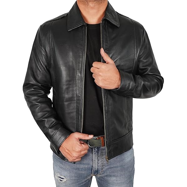 Trendy Jacket Mens Motorcycle Leather Jacket - Black Leather