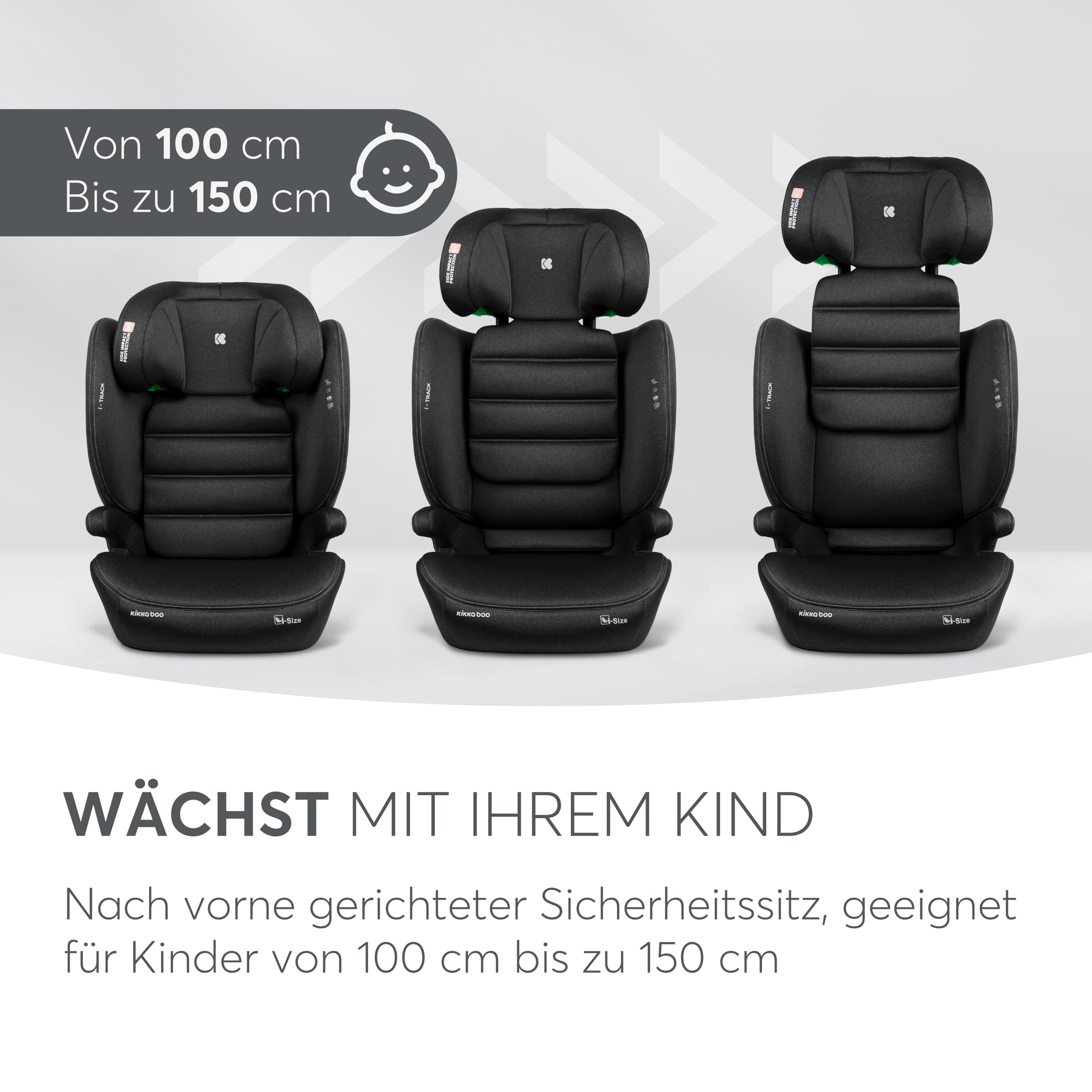 KikkaBoo Kindersitz 15-36 kg mit ISOFIX i-TRACK, Kindersitz ab 3 Jahre, Gruppe 2-3, Autositz bis 12 Jahre, i-Size, SPS, 12-fach verstellbare Kopfstütze, 100-150 cm, Schwarz 8