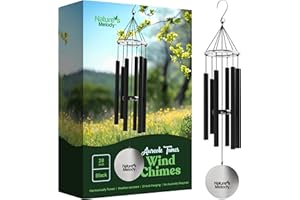 NATURE'S MELODY Nature’s Melody Aureole Tunes Wind Chimes – Outdoor Windchime with 6 Tubes Tuned to B Pentatonic Scale, 100% Rustproof Aluminum, Powder Finish & S Hook Hanger for Sympathy, Memorial Gift or Zen Garden