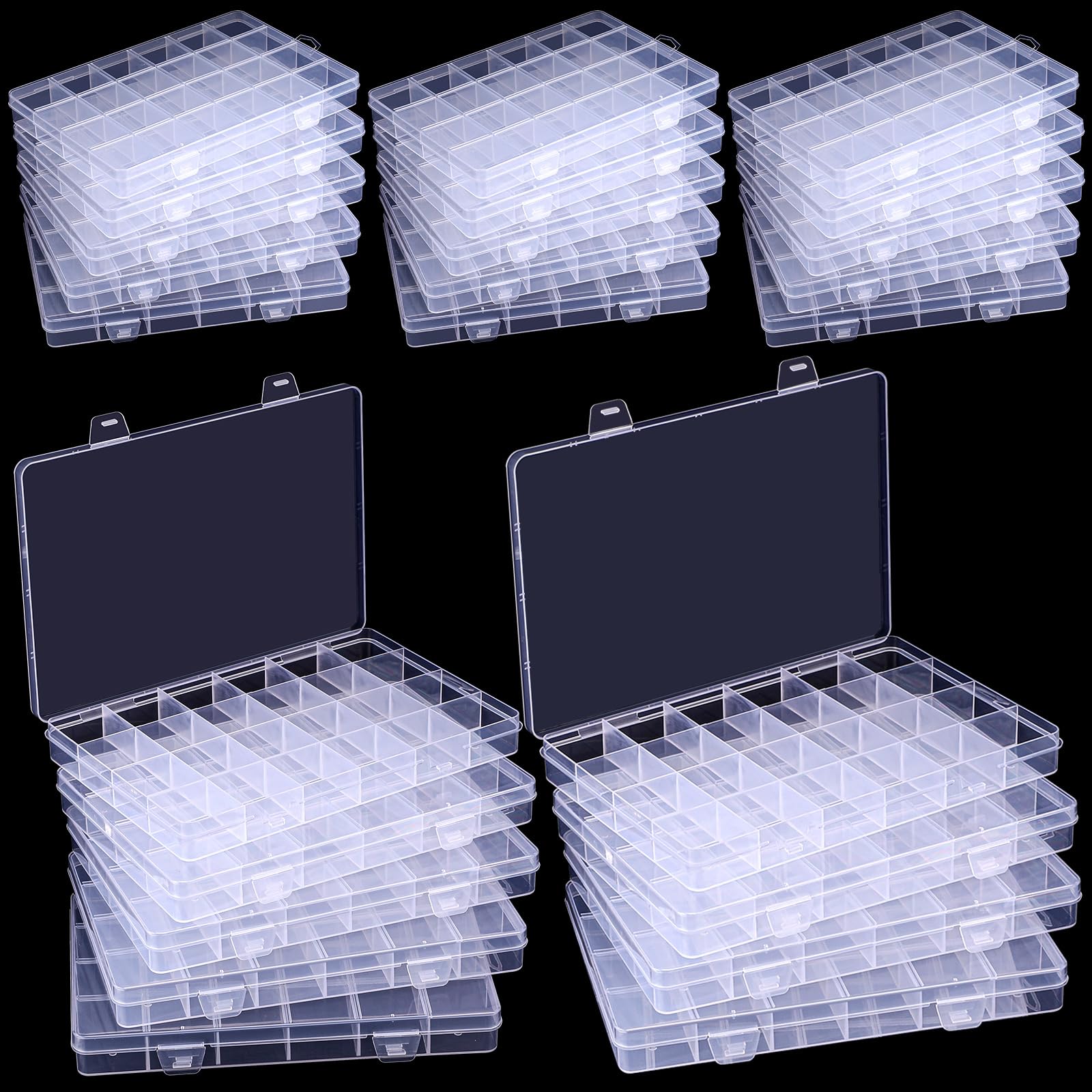 Photo 1 of Menkxi 24 Pcs Plastic Organizer Box with Fixed Dividers 24 Grids Small Clear Storage Organizer Reusable Jewelry Bead Organizer Tackle Box Container for Bead DIY Craft Fishing Tackle Small Items