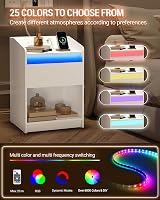 Hzuaneri Bedside Table with LED Light USB Outlets Charging Station White view 7