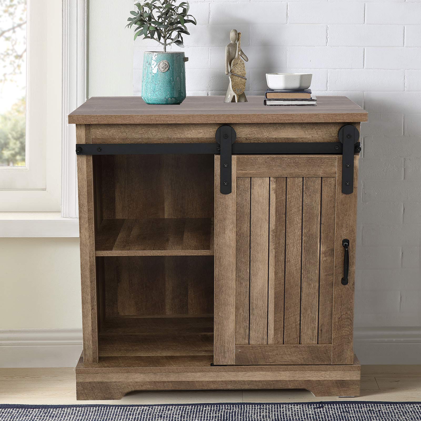 Buy SSLine 32 Inch Farmhouse Accent Storage Barn Door Entryway Table