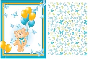 Baby Panel Fabric & Coordinating Fabric Teddy Boy Blue