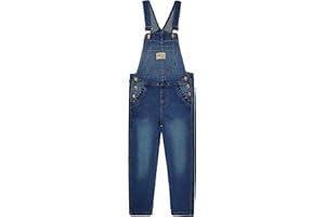 KIDSCOOL SPACE Girls Denim Overalls,Elastic Band Inside Flap Pockets Soft Stretchy Jeans Jumpsuit