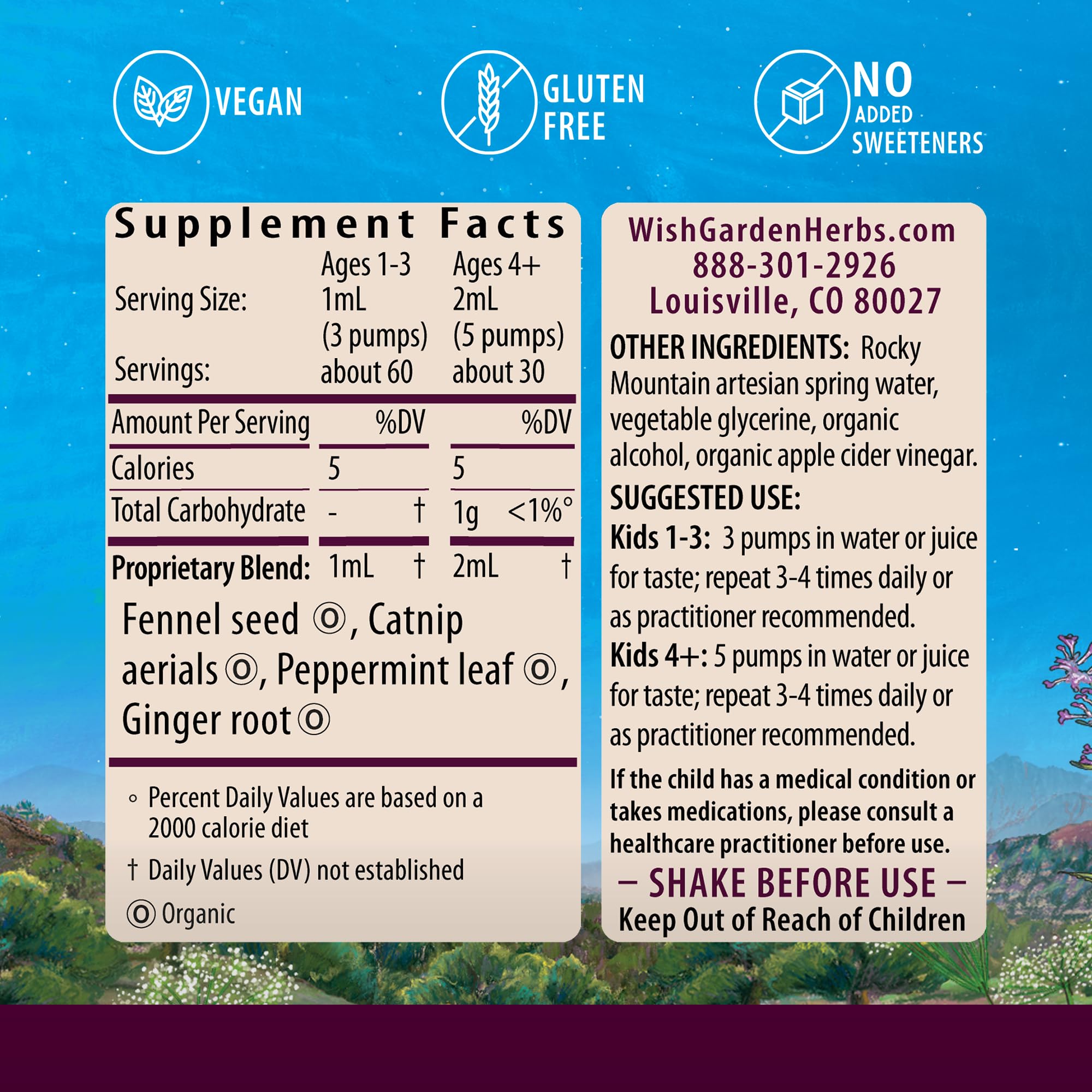 WishGarden Herbs Digestive Rescue for Kids - Plant-Based Herbal & Organic Digestive Relief Tincture with Peppermint Leaf, Ginger Root & Fennel Seed, Quickly Soothes Digestive Tummy Discomforts, 2oz