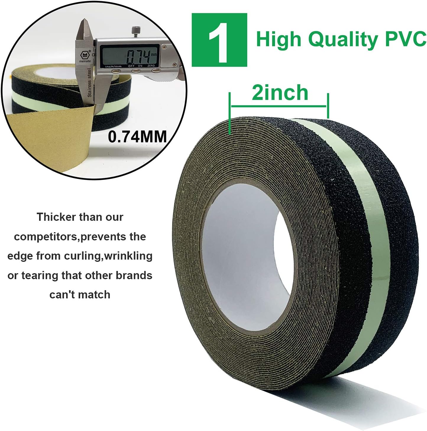 Anti Slip Safety Grip Tape 2inx30ft Green Glowing in The Dark Non Skid Stage Safety Tape High Traction Grit Stairs Tape Hazard Caution Warning Tape for Steps (2"×30', Green&Black): Home Improvement