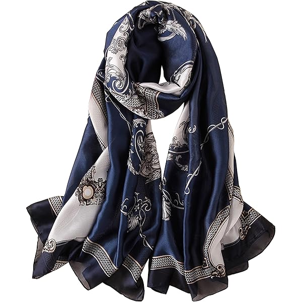 トップス YOSHUYUKI Silk Scarf Patterned Satin Top YMXHHB Silk Like Scarf Neck Scarves Women's Large Square Satin