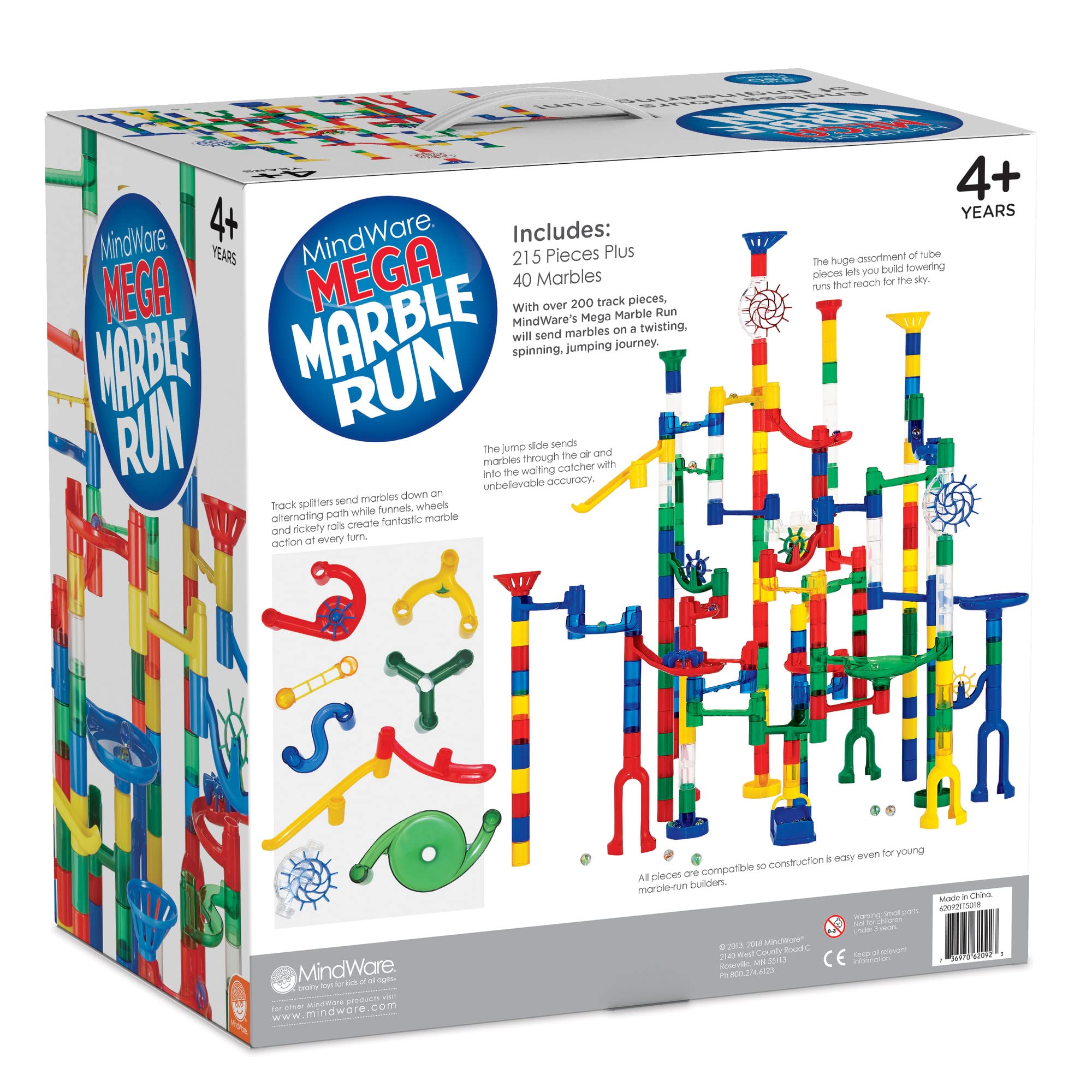 MindWare Mega Marble Run Building Set - 215 Durable Pieces and 40 Marbles - Build, Engineernig and Sceince Toy - Ages 4 and Up