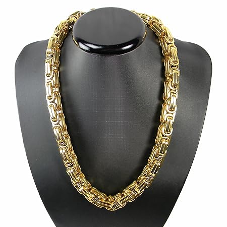 Kaiser-Handel Luxus Königskette Gold Farbe BRUTAL MASSIV Panzerkette Edelstahl Hals Kette Punk Rock Tribal Hip Hop Funk Rocke