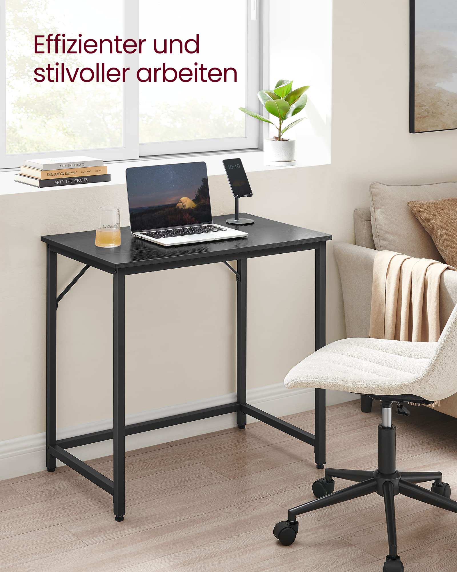 VASAGLE Tisch, Computertisch, Bürotisch, 80 x 50 x 76 cm, für Arbeitszimmer, Schlafzimmer, Wohnzimmer, ebenholzschwarz-tintenschwarz LWD038B56V1 4